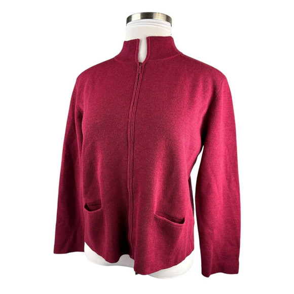 Eileen Fisher 100% Wool Full Zip Cardigan Sweater Jacket Red Burgundy Medium - Picture 5 of 13